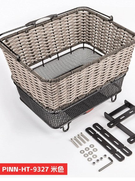 Bicycle Rear Basket Large Capacity Woven Rattan Style Metal Basket