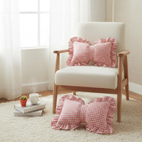 Bow-Shaped Pillow Cover and Insert Gingham Cushion Farmhouse Aesthetic