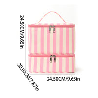 Double-Layer Two-Tier Storage Bag Portable Striped Storage Bag Padded Organizer Structured for Dressing Table