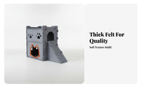 Enclosed Felt Cat House with Ramp | Paw-Print Cutout Openings, Cat Hideaway with Ramp, for Living Room