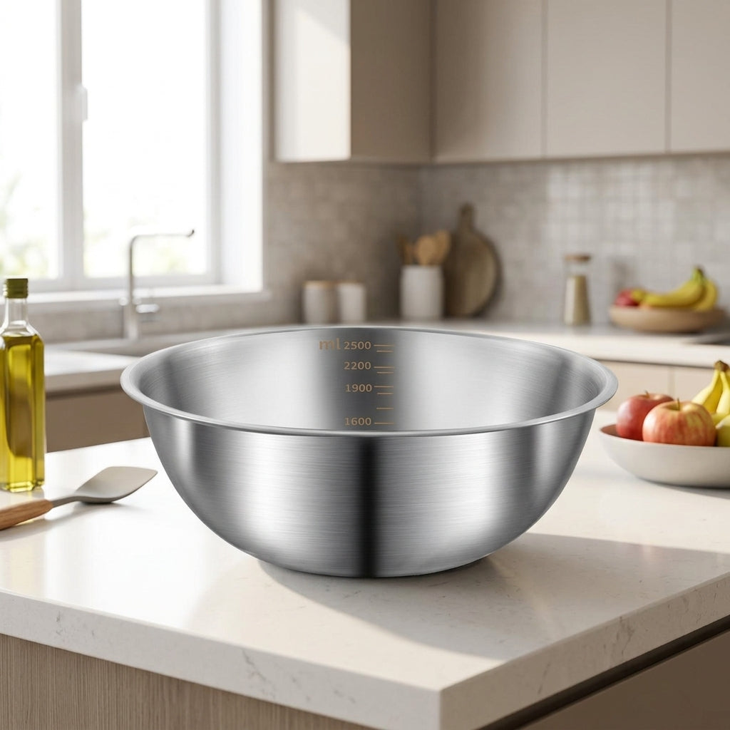 Stainless Steel Mixing Bowl Set, Induction Whisking Bowl and Cooking Bowl with Scale, Versatile Batter Bowl for Home Cooking