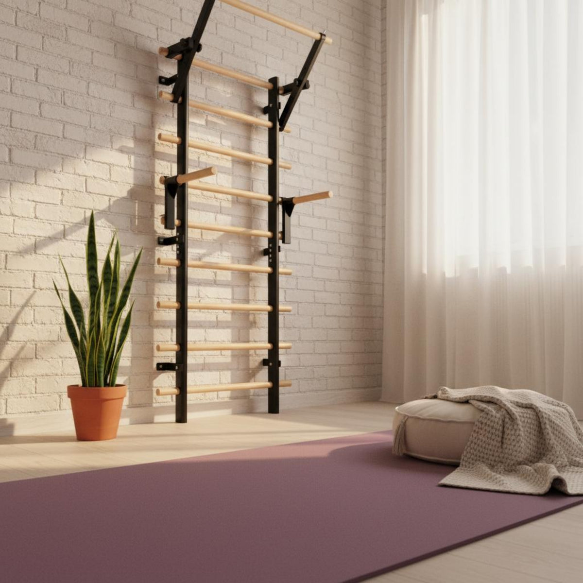 Wood Rung Stall Bar Stretching Nordic Ladder Multiuse Wooden Exercise Ladder for Climbing