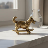 Corgi on Skateboard Ornament Handmade Brass Corgi Figurine for Car Dashboard
