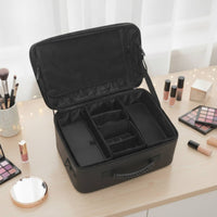 Makeup Case with Shoulder Strap Professional Travel Makeup Case Zippered Cosmetic Organizer with Dividers for Journeyers
