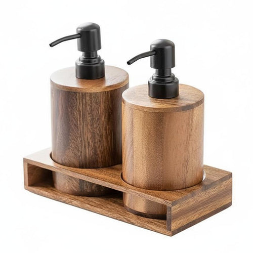 Walnut Wood Dispenser Luxury Design Refillable Shampoo Bottle for Hotel, Kitchen