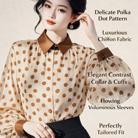 Work Wear Long Sleeve Shirt for Women with Faux Two-Piece Layered Design, Business Casual Button Front Blouse in Sheer Material