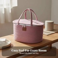 Diaper Tote Organizer Versatile Cotton Rope Diaper Tote Portable Nursery Storage Bin Versatile for Caregivers, Travel, Car