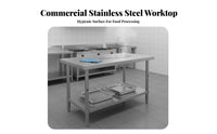 Easy to Clean Commercial Kitchen Workbench Heavy-Duty Commercial Food Prep Station Stainless Steel Prep Table Rounded Corners for Restaurant Employees, Home Cooks, Outdoor, Pantry, Garage, Laundry Room