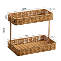 Two Tier Storage Rack Airy Rattan Storage Rack Sturdy Countertop Organizer for Vanity Table