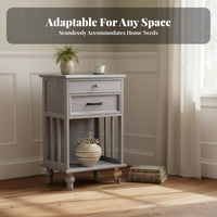 End Table with Drawer and Basket Distressed Finish Bedside Cabinet for Students
