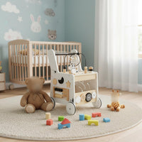 Anti-Tip Wooden Baby Stroller Bead Maze Activity Stroller Multifunction Walking Aid Multifunctional for Toddlers, Babies, Indoor