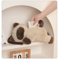 Feline Tissue Holder Embroidered Face Soft Tissue Cover Stuffed for Tabletop