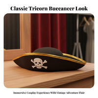 Child S Pirate Hat Gold/Silver Trim Pirate Leader Hat Costume Accessory Lightweight Themed Headwear Soft Material