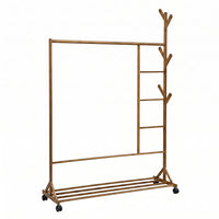 Mobile Bamboo Coat Rack with Wheels for Bedroom or Cloakroom