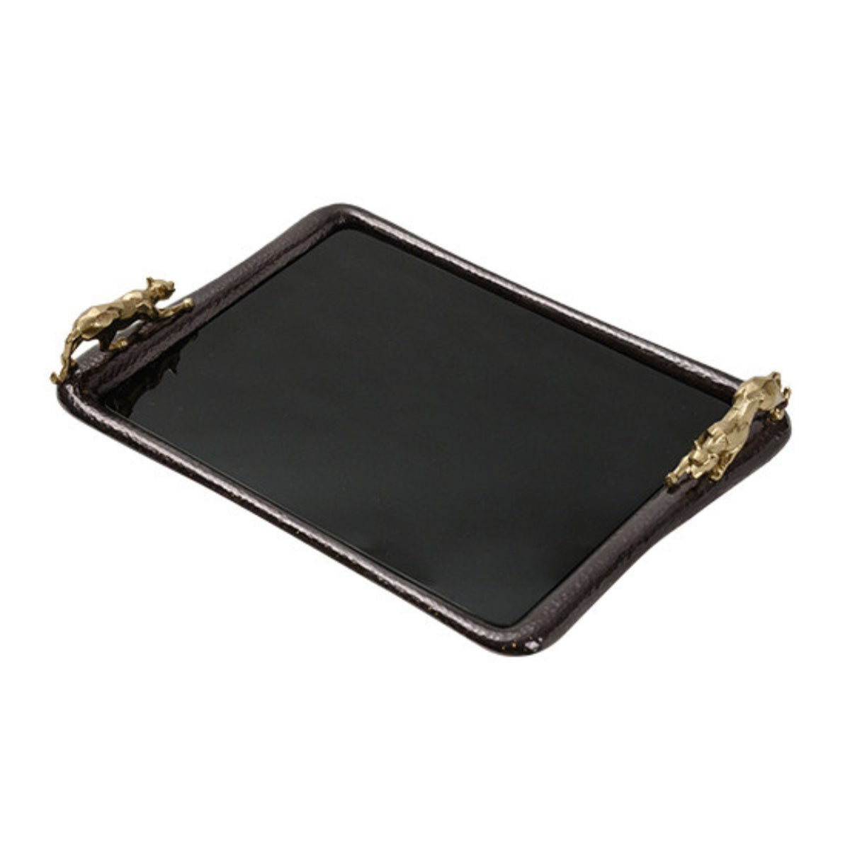 Tray with Leopard Handles Rectangular Decorative Mirror Tray Gold for Coffee Table, Entryway Console, Dresser