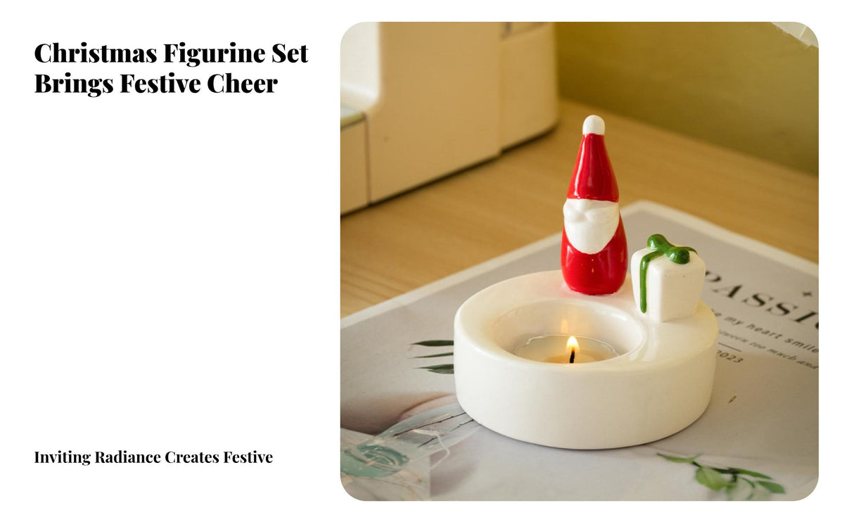 Cute Cartoon Design Christmas Candle Holder Ideal Gift Ceramic Holiday Candle Holder Glitter Accents for Dining Table, Mantelpiece