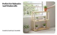 Wooden Plant Stand Slatted Shelves Multi-Tier Flower Shelf Sturdy for Homeowners