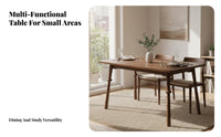 Solid Wood Dining Table Mortise and Tenon Joinery Black Walnut Rectangular Table Space-Saving Walnut Dining Set for Families, Living Room, Home Office