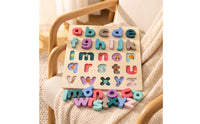 Wooden Letter Puzzle Educational Lowercase Letter Puzzle Pastel Toy for Preschoolers