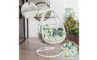 Freestanding Hanging Swing Chair with Stand Woven Wicker Swing Chair with Stand Cushioned Furniture Basket-Style for Balcony