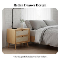 Rattan Drawer Nightstand Nordic aesthetic Rattan-Front End Table for Renters, Adults