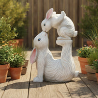 Kissing Rabbits Garden Sculpture Outdoor Bunny Statue Textured for Nursery