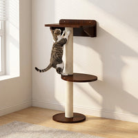 Cat Shelf and Perch Wall-Mounted Set, 5-Tier Rubber Wood Cat Furniture with Enclosed Shelter, Climbing Post for Large Indoor Cats, Solid Wood