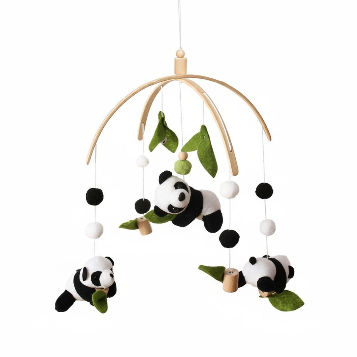 Eye-Hand Coordination Panda Crib Mobile Natural Wood Wooden Crib Mobile Eco-Friendly Nursery Wind Chime Safe and Reliable for Newborns