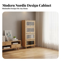 Bookcase Display Cabinet Freestanding Bookshelf Multi-layer Storage Cabinet with Solid Wood Frame Transparent Glass Doors Flip-up Door Storage Suitable for Living Room Bedroom Home Workspace