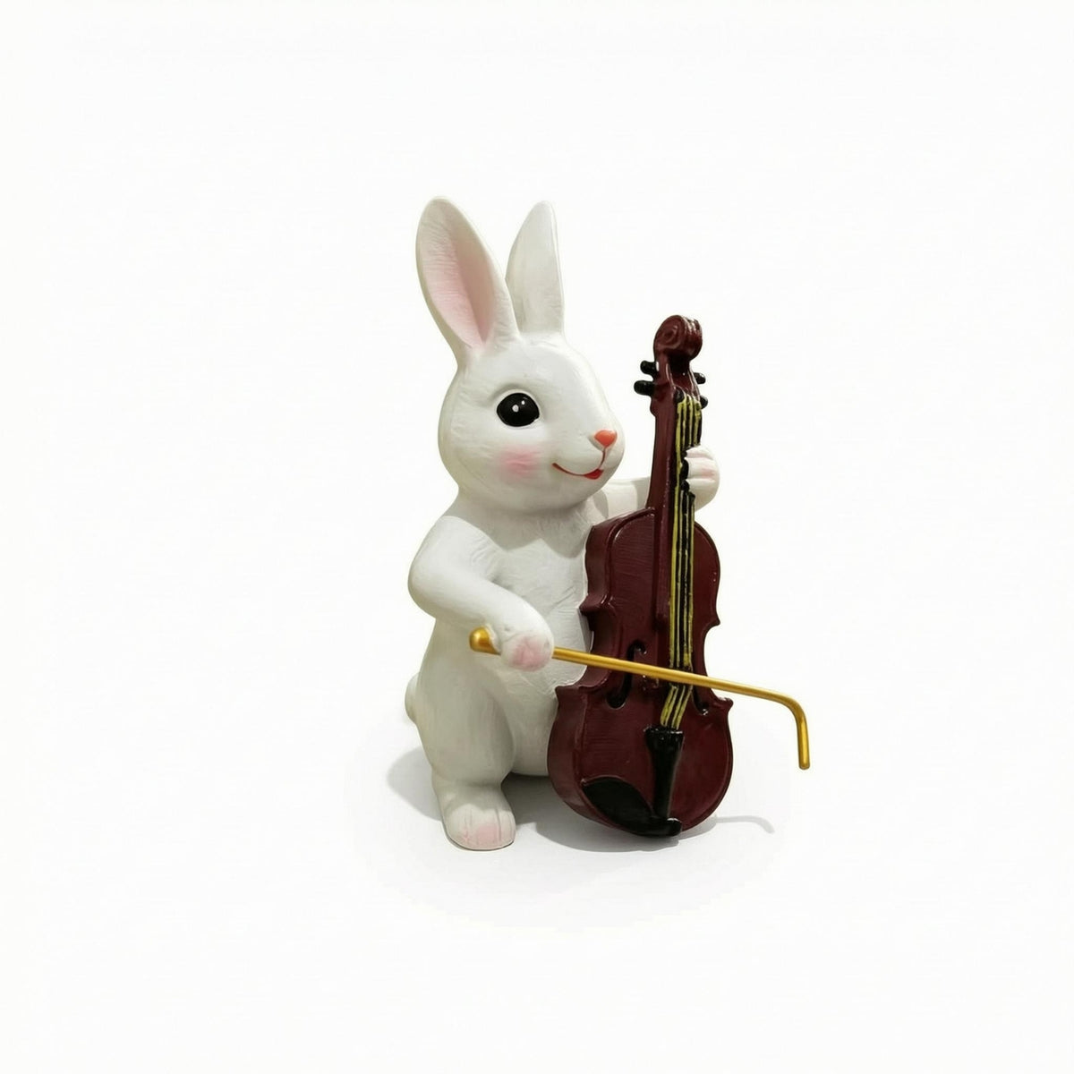 Rabbit Violin Figurine Smooth Finish Bunny Sculpture Decorative for Home Display