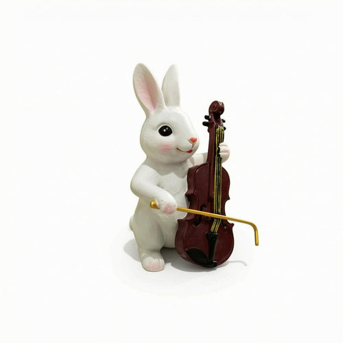 Rabbit Violin Figurine Smooth Finish Bunny Sculpture Decorative for Home Display