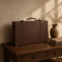 Vintage Leather Suitcase Top Handle Travel Storage Case Front Closure Hardware
