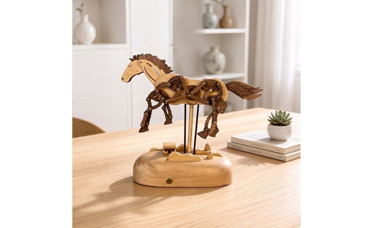 Wooden Horse Figurine Beech Wood Horse Figurine with Base Handcrafted for Art Collectors, Bookshelf, Desk, Entryway
