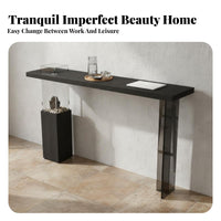 Suspended Table Rustic Minimalism Solid Wood High Top Table Minimalist Design Narrow Wall Desk for Homeowners, Renters, Living Room, Hallway