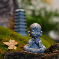 中式微景观仿青石佛像摆件花园假山盆景鱼缸树脂小和尚造景装饰