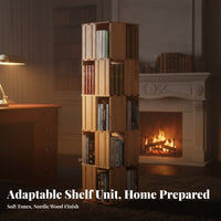 360-Degree Rotating Book Shelving Unit Mortise and Tenon Joinery Revolving Book Shelving Unit Easy Assembly Adaptable Design