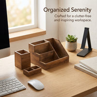 Office Organizer with Pen Holder, 3 Tier Desktop for Professionals, Solid Wood File Rack for Desk Storage Set