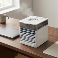 Portable Desktop Air Cooler Compact Mini Air Cooler White Spray Cooling Fan Boxy for Tabletop, Desk
