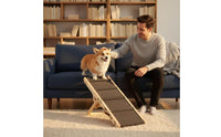 Non-Slip Adjustable Dog Ramp Foldable Wooden Pet Ramp Collapsible Stairs Sturdy for Small Dogs, Senior Pets, High Bed, Couch
