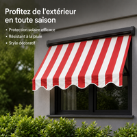 Replacement Valance Fabric for Awning, Sun Protection, Custom Polyester, Red/White Striped or Solid Blue