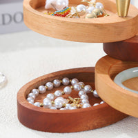 Oval Wood Jewelry Box Polished Finish Tabletop Decor Gold-Colored Knob