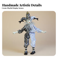 Dangling Leg Clown Doll Tear Drop Feature Sitting Porcelain Clown Handmade Fool Figurine Posable Tri-Cherub Design Doll