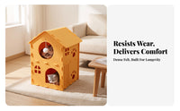 Cozy Felt Cat House with Toy | Stable Interlocking Panels, Enclosed Upper Level, 2-Tier Cat House, for Living Room