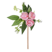 Three-Head Rose Cake Flower Artificial Forest Cake Topper for Wedding Birthday Decoration