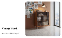 Vintage Hutch Cabinet Glass Doors book cabinet Multi-Functional Easy to Clean for Decor fans, Families, Living Room, Hallway