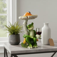 Frog Under Toadstool Figurine Creative Design Frog Drinking Beverage Statue