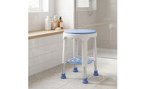 Rotating Bath Stool 360° Rotation Swivel Shower Stool Non-Slip Shower Chair with Shelf for Seniors, Washroom