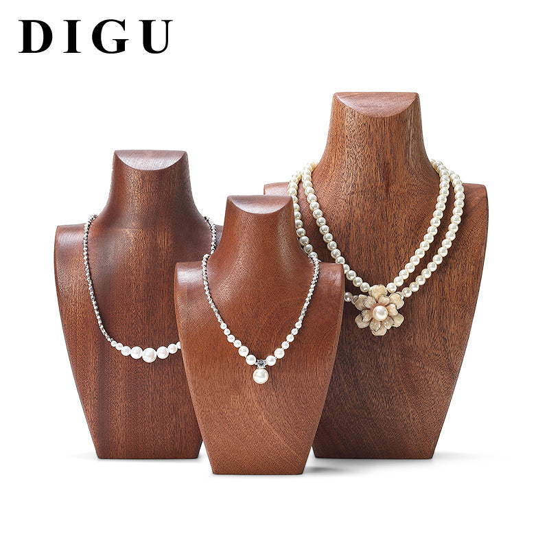 Digu Solid Wood Bust Display Stand for Necklaces and Jade