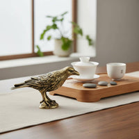 Brass Crow Figurine Good Luck Charm Metal Raven Sculpture Antique Bird Statue for Collectors, Office Desk, Bookshelf