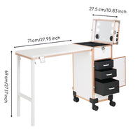 Fold-out Makeup Case with Table Portable Rolling Vanity Station Hard-Sided Makeup Train Case with Drawers Built-Info Nail Technicians, Beauty Salons, Studios